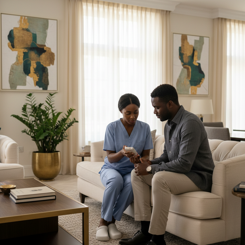 Image of a client who is checking blood sugar at home